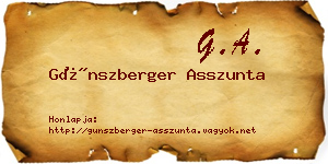 Günszberger Asszunta névjegykártya